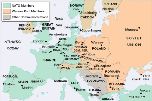The idea that allowing the Russians to hold onto the Crimea suggests some huge decline in American power is strange, considering that in 1989, the United States’ power only reached as far as Bavaria; and if you look at the map below this one, you'll see that it now surrounds Russia on almost all sides.